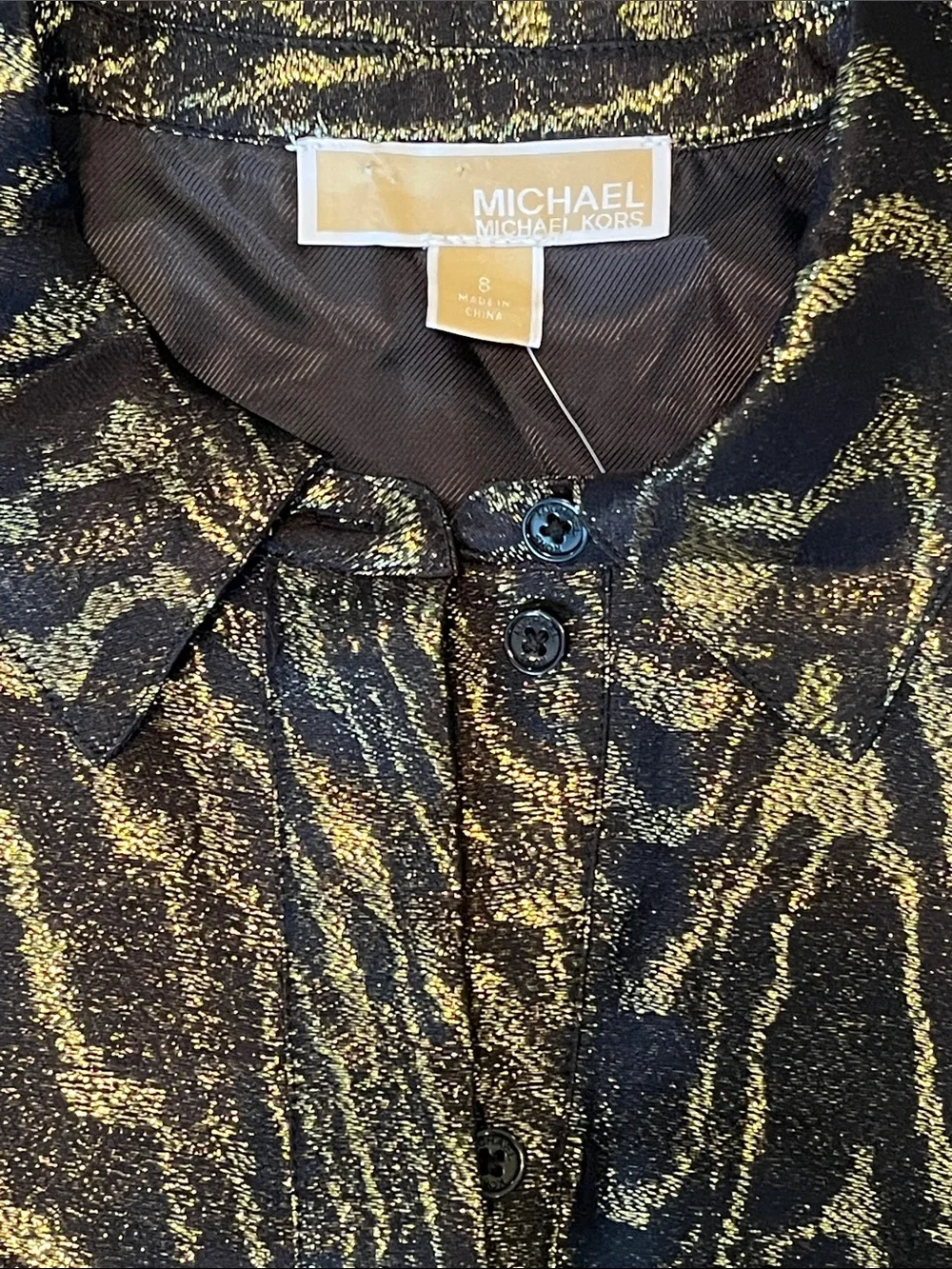 Michael Kors Black Tunic with Gold Wave Pattern